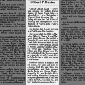 Obituary of father Gilbert F Baxter