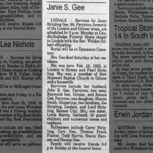 Janie Stripling gee obituary 